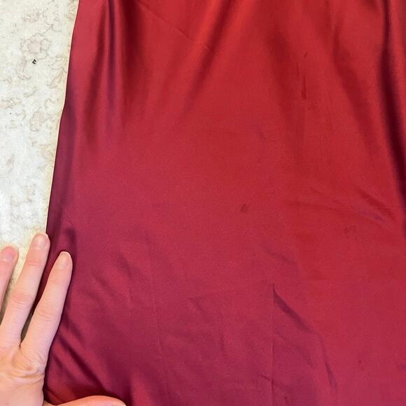 Deep red satin midi slip dress soft draped cowl neck adjustable spaghetti straps - Picture 8 of 8
